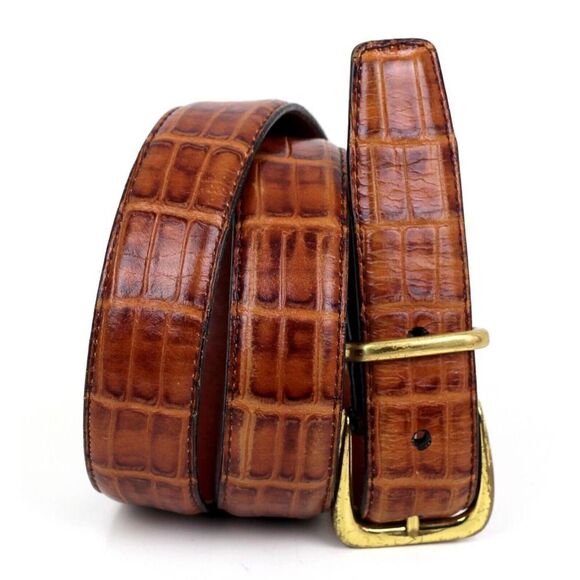 CROCO EMBOSSED BROWN GENUINE LEATHER 1 1/8"Wd CASUAL DRESS MEN'S BELT Sz 32 (R60 - Picture 1 of 12